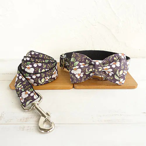 Ensemble FLORAL IMPERIAL – Collier, Laisse & Nœud Papillon